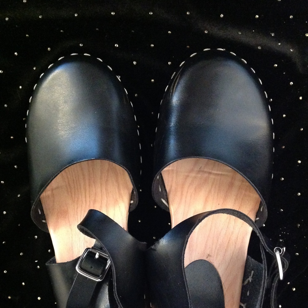 Black platform clogs